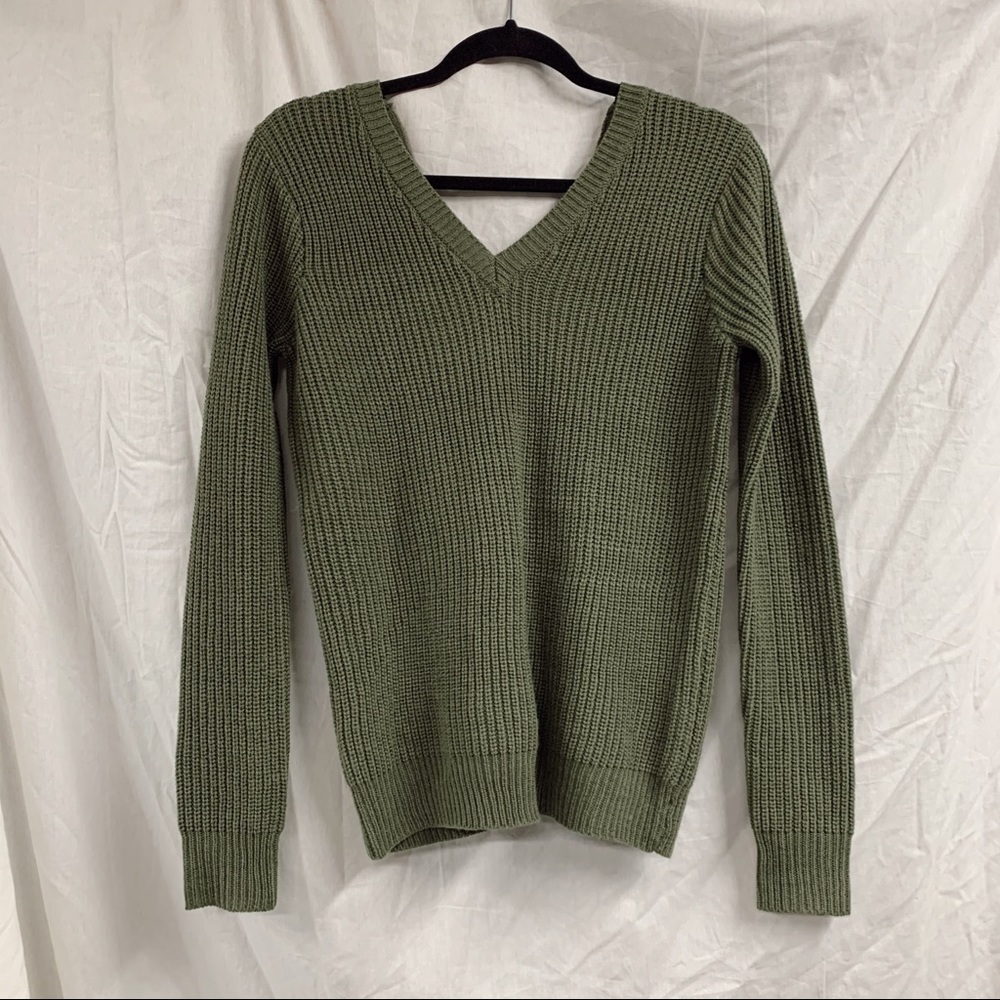 Green Ribbed Vneck Sweater XS